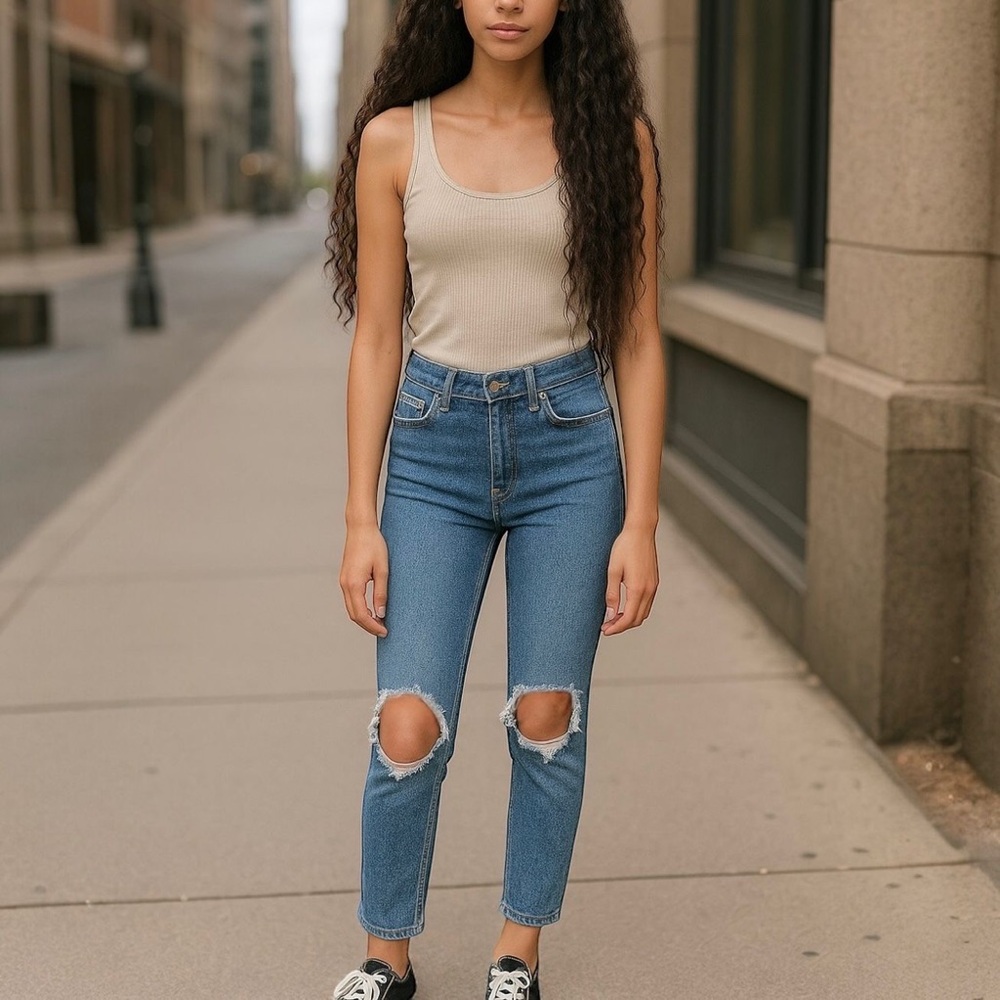Free People Jeans Womens 27 Blue Denim Distressed Trashed Ankle Crop Grunge Y2K